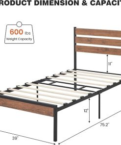 Twin Size Bed Frame with Wood Headboard and Storage – No Box Spring 2
