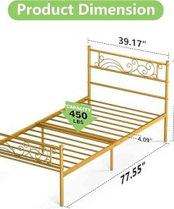 Weehom Twin Platform Bed Frame Flower Design Strong Metal Support 2