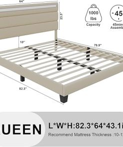 Modern Queen Size Bed Frame with Charging Station and LED Lights 2
