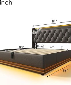 Modern King Size Lift Up Bed Frame with Leather Headboard and Storage 2