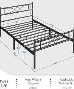 Metal Twin Bed Frame with Curved Headboard, 13 Inches Storage, Black 2