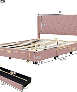 Morden Linen Queen Bed Frame with Upholstered Headboard and Drawers 2