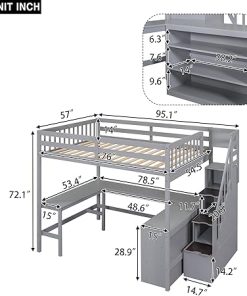 Full Size Loft Bed with Storage Stairs and Desk for Kids and Teens 2