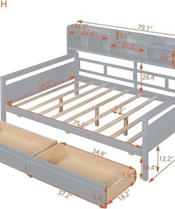 Merax Full Size Wood Daybed with Drawers and Shelves for Kids Adults 2