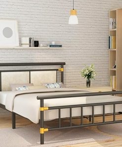 Sturdy Gold Full Metal Bed Frame with Headboard and Under Bed Storage