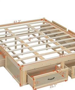 Queen Size Wood Bed Frame with Storage Drawers No Box Spring Needed 2