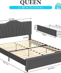 Modern Queen Bed Frame with Headboard and Storage Drawer Support 2