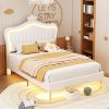 Modern Upholstered Bed Frame with LED Lights and Adjustable Headboard
