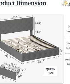 Queen Size Upholstered Bed Frame with Storage and Easy Assembly Grey 2