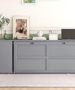 Queen Size Murphy Bed with Desk and Cabinet for Space Saving