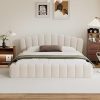 Beige Velvet Queen Bed Frame with Shell Headboard No Box Spring Needed
