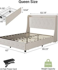 Queen Bed Frame with Headboard and 4 Storage Drawers, Noise-Free 2
