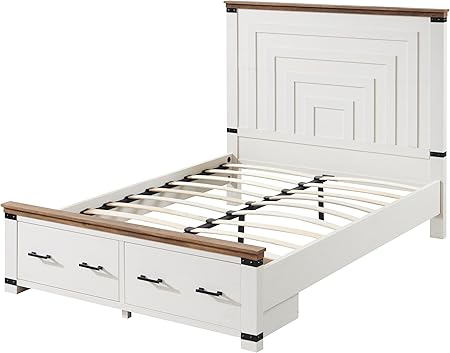 Farmhouse Queen Bed Frame 54″ Tall with Storage Drawers Antique White 2 Farmhouse Queen Bed Frame 54" Tall with Storage Drawers Antique White - Image 2