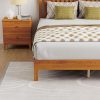 Modern Queen Wood Bed Frame with Headboard and 14 Slats, Brown