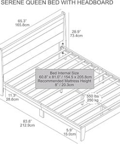 Galano Abby Serene Wood Platform Queen Bed Frame with Headboard, Fit 60” x 80” Mattress Foundation with Wood Slat Support, No Box Spring Needed, 65.3″ L x 83.8″ W x 40.1″ H, Amber Walnut 2