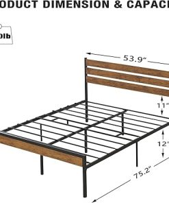 Queen Size Wooden Headboard Bed Frame with Under Bed Storage 2