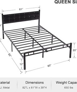 VECELO Queen Bed Frame with PU Upholstered Headboard, Heavy Duty Platform Bedframes, Metal Slats Support, No Box Spring Needed, Matter Black 2