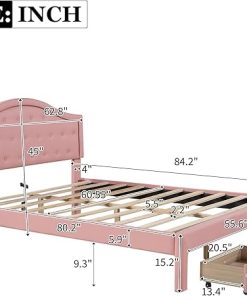 Merax Queen Bed Frame with Storage Drawers and Tufted Headboard 2