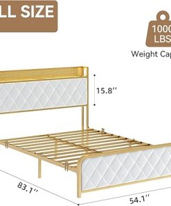 Velvet Full Size Bed Frame with Storage Headboard and LED Light 2