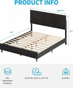 Queen Size Bed Frame with RGB LED Lights Black Upholstered Platform 2