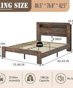 Rustic Wooden King Bed Frame with Storage Headboard Easy Assembly 2