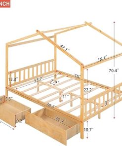 Montessori Full Size House Bed with Storage for Kids and Teens 2