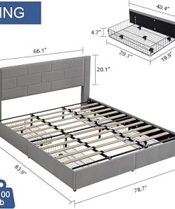 VECELO King Upholstered Bed Frame with USB Ports and Storage Drawers 2