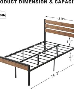Rustic Twin Bed Frame with Wood Headboard and Under Bed Storage 2
