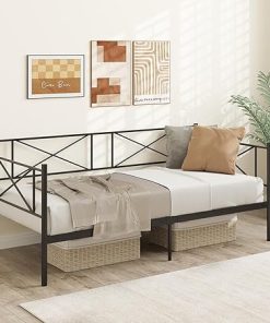 Twin Daybed Frame Metal Storage Sofa Bed with Heavy-Duty Support Black 2