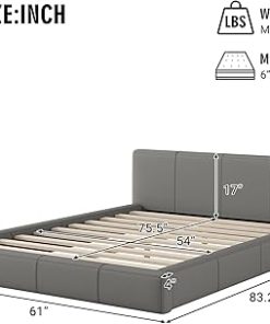 Full Size Upholstered Platform Bed Frame with Headboard in Gray 2
