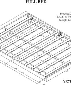 Full Size Floating Bed Frame Wood Low Profile Platform Bed Walnut 2