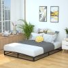 Queen Size Upholstered Wood Platform Bed Frame Solid Walnut Finish 3