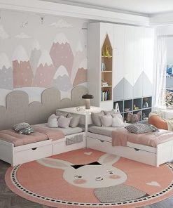 L Shaped Platform Bed with Trundle and Drawers, Wooden Twin Corner Bed Frame Linked with Built-in Desk for 3 People, White