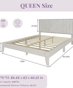 Mid-Century Modern Queen Bed Frame with Velvet Headboard Easy Assembly 2