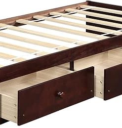 JULYFOX Twin Bed Frame with 3 Drawers Sturdy Space Saving Design Brown 2