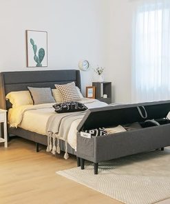 Giantex Full Bed Frame with Ottoman Storage and Linen Upholstery 2