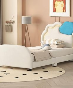 Merax Twin Size Upholstered Platform Bed with Cloud Headboard Beige