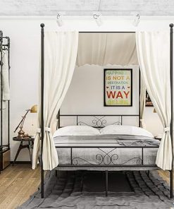 Weehom Full Canopy Bed Frame with Headboard Footboard Metal Black