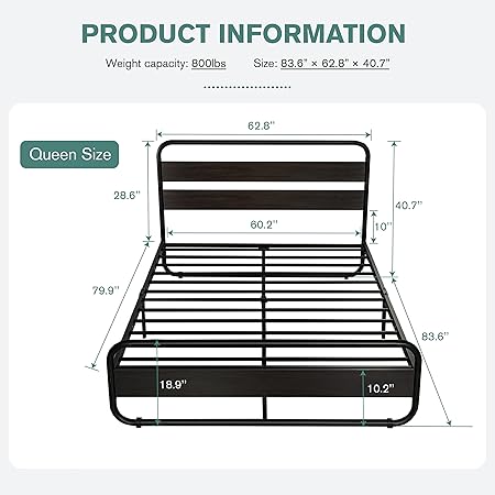 Queen Size Metal Bed Frame with Wooden Headboard and Under Bed Storage 2 Queen Size Metal Bed Frame with Wooden Headboard and Under Bed Storage - Image 2