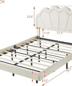 Merax Modern Upholstered Platform Bed Frame Wingback Headboard Beige 2