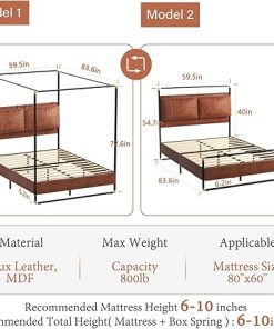 Queen Canopy Bed Frame with Upholstered Headboard Easy to Assemble 2