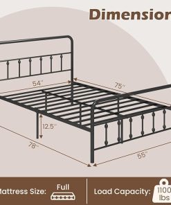 Victorian Style Full Size Metal Platform Bed Frame with Headboard 2
