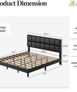 King Size Tufted Platform Bed Frame with Leather Headboard Easy Assembly 2