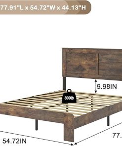 Rustic Vintage Full Bed Frame with Headboard and 12 Wooden Slats 2