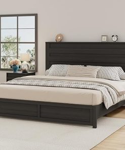 King Size Farmhouse Bed Frame with 49 Inch Headboard Easy Assembly