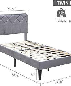 Twin Size Bed Frame Premium Leather Upholstered Platform No Box Spring 2