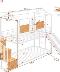 KIVENJAJA Twin Over Twin Bunk Bed Metal Frame with Slide and Stairs 2