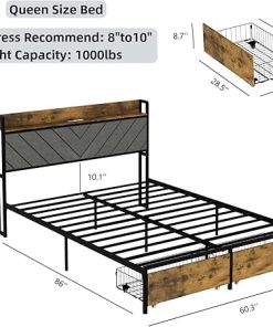 Queen Bed Frame with Storage Headboard and Charging Station Easy Assembly 2