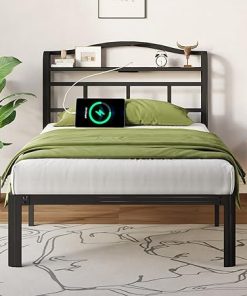 Stylish Twin XL Bed Frame with Headboard and USB Charging Station