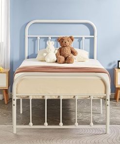 VECELO Twin Metal Bed Frame with Headboard and Footboard Support